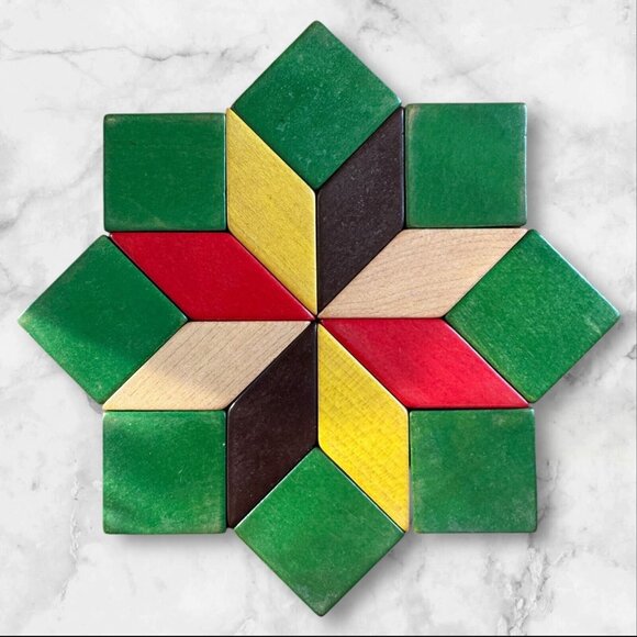 Vintage Wooden Abstract Star Design Trivet Western Germany Retro Kitchen Diamond - Picture 1 of 4